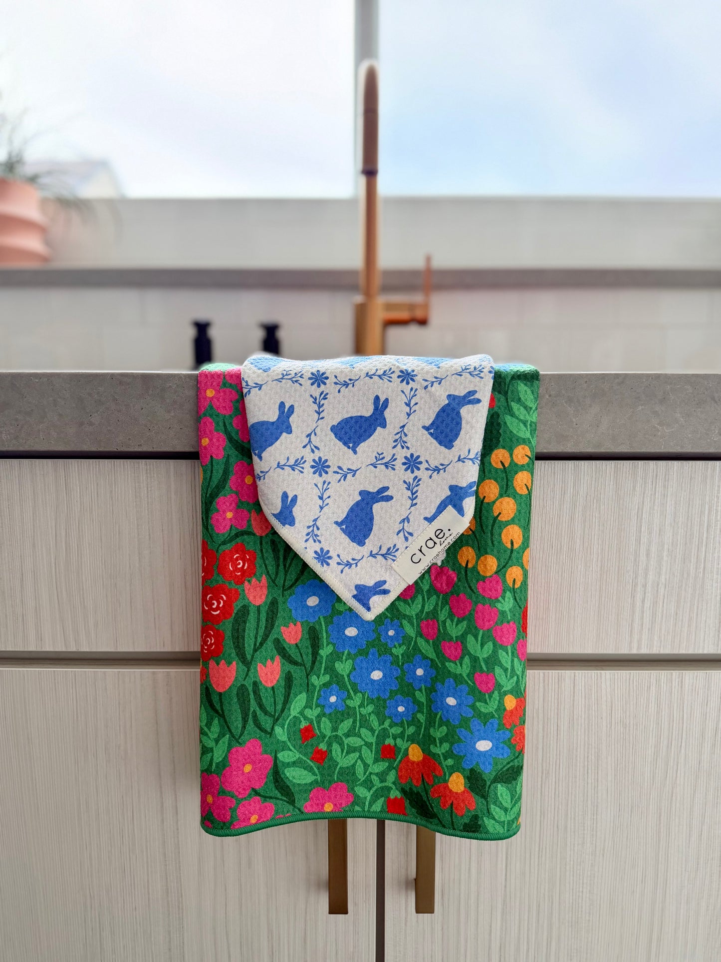 Blue Bunny Meadow/Wildflower Burst: Double Sided-Hand Towel Washcloth Set