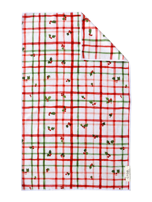 Holly Berry Plaid: Double-Sided Hand Towel