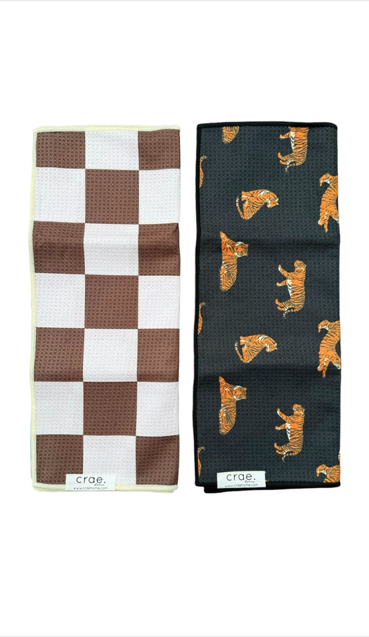 Chocolate Check/Here Kitty Kitty: 2 Double Sided-Hand Towels