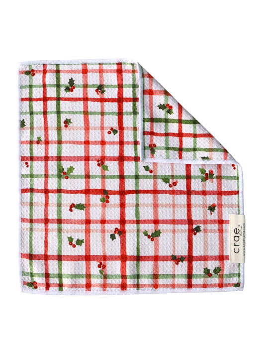 Holly Berry Plaid: Double-Sided Washcloth
