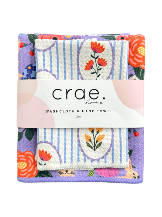 Fluffy Bunny/April Flowers: Double Sided-Hand Towel Washcloth Set
