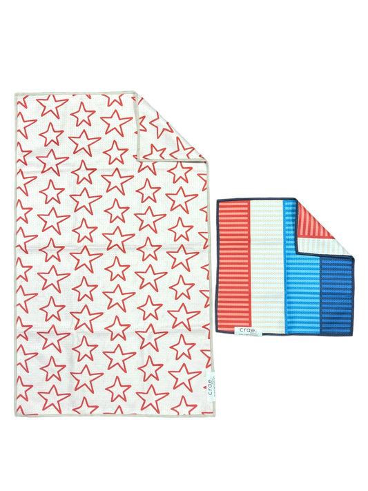 Stars/Stripes And Stripes: Double Sided-Hand Towel Washcloth Set