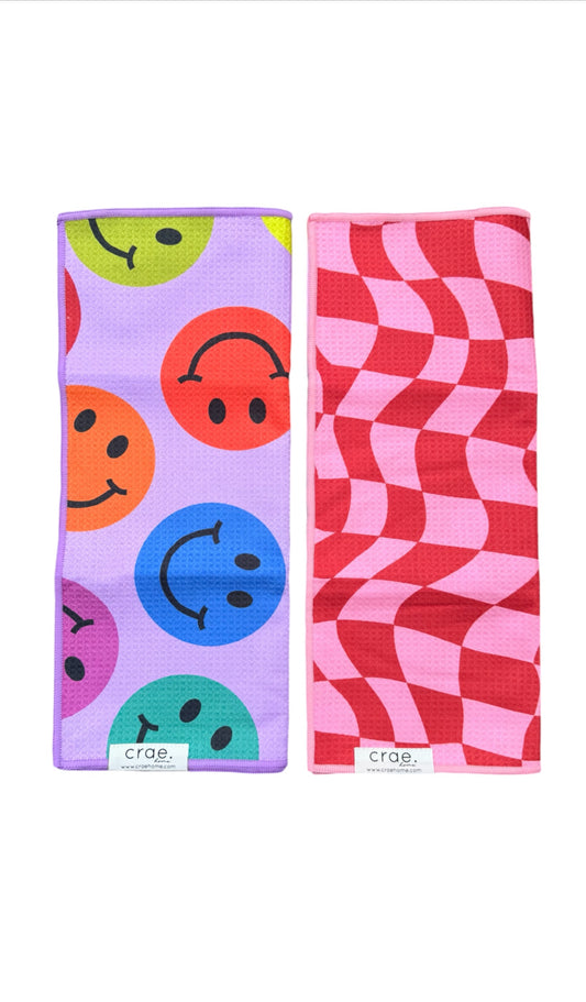 Happy Life/Fun House: 2 Double Sided-Hand Towels