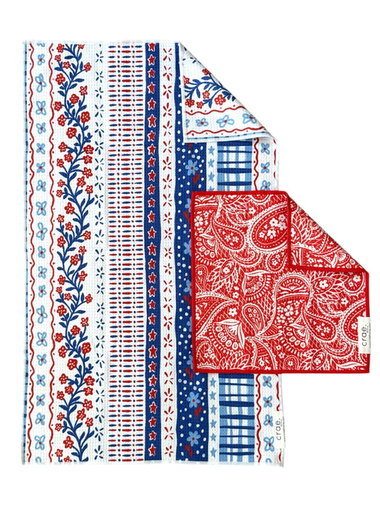 Delphinium/Boteh: Double Sided-Hand Towel Washcloth Set