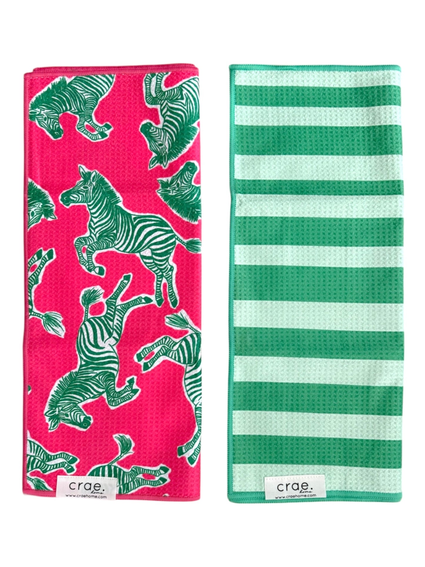 Lime Stripes/Zebra Run: 2 Double Sided-Hand Towels