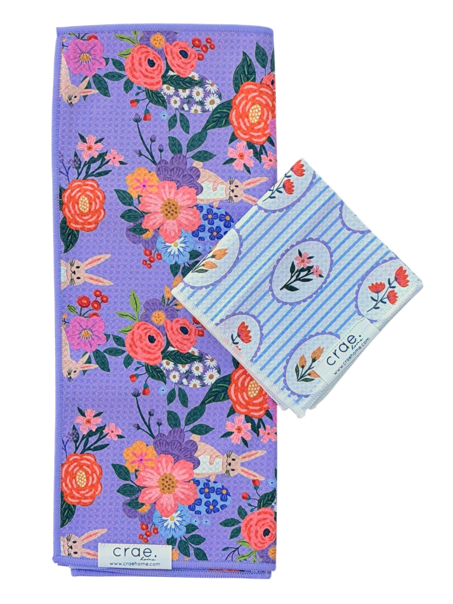 Fluffy Bunny/April Flowers: Double Sided-Hand Towel Washcloth Set