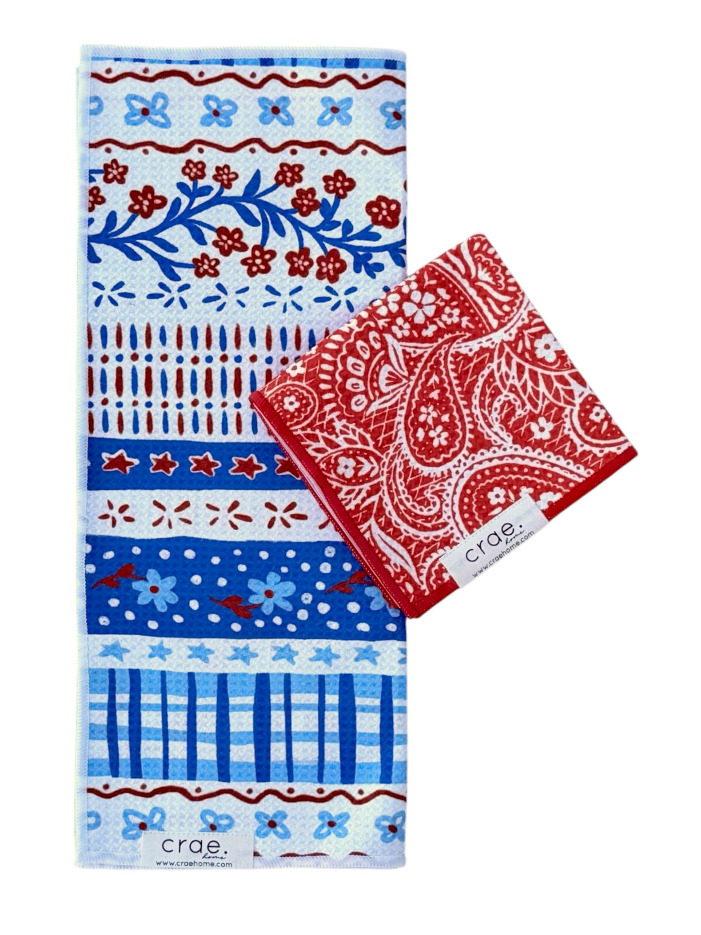 Delphinium/Boteh: Double Sided-Hand Towel Washcloth Set