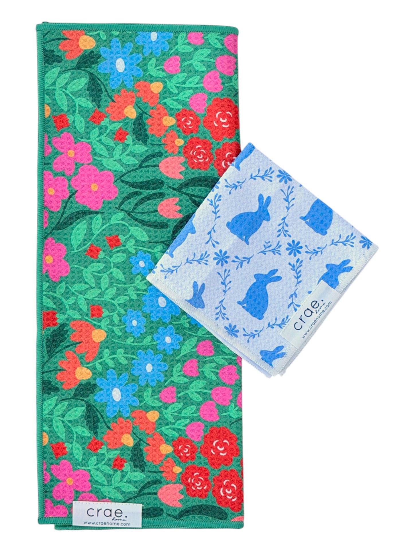 Blue Bunny Meadow/Wildflower Burst: Double Sided-Hand Towel Washcloth Set