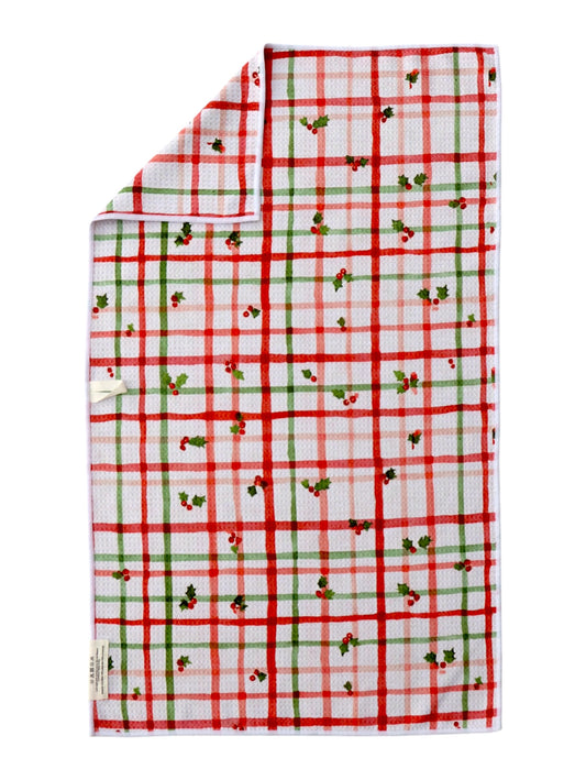 Holly Berry Plaid: Double-Sided Hand Towel