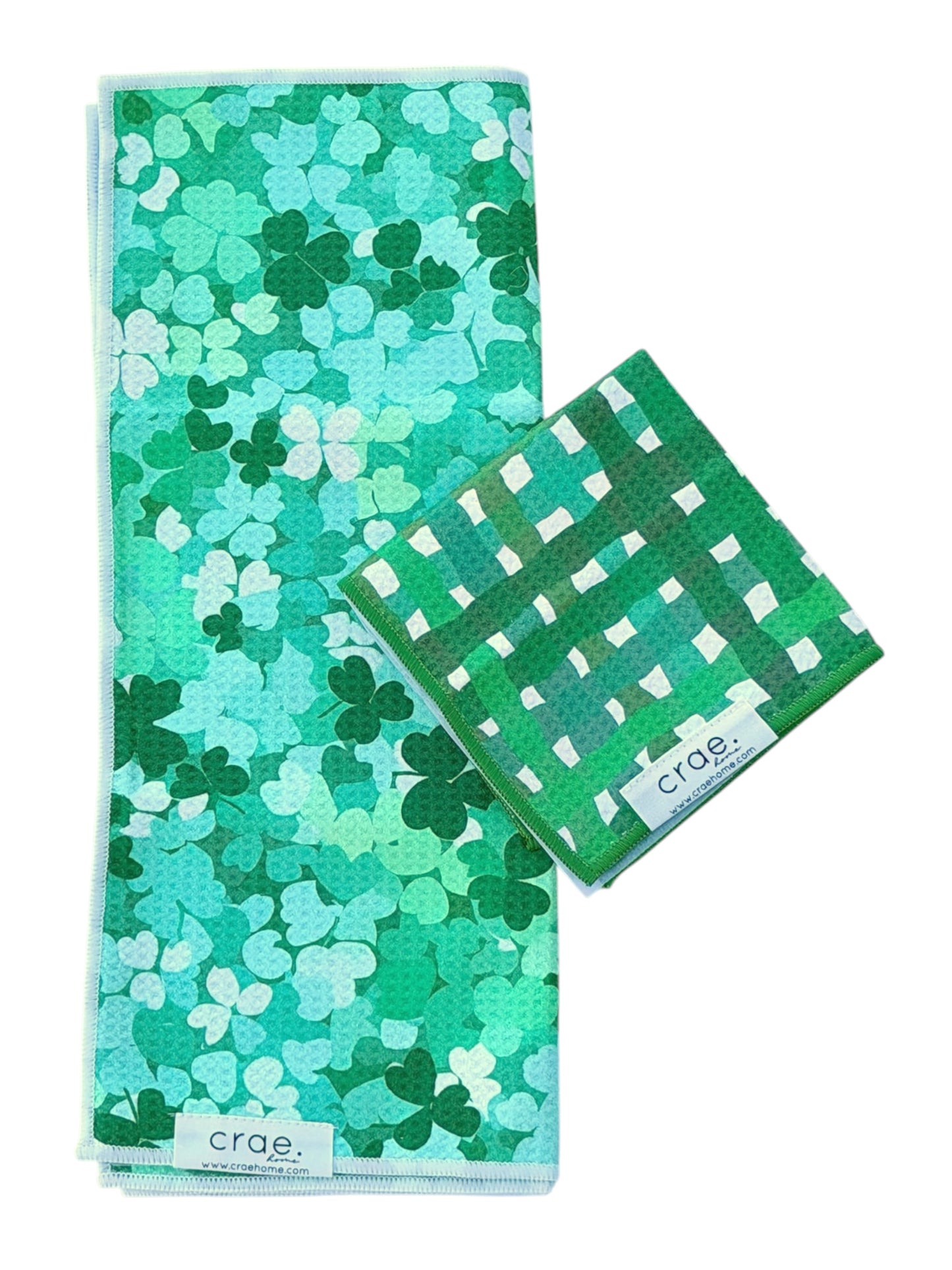 Shamrock Sprinkle/Lucky Plaid: Double Sided-Hand Towel Washcloth Set