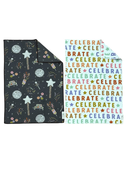 Celebrate/Happy New Year: 2 Double Sided-Hand Towels