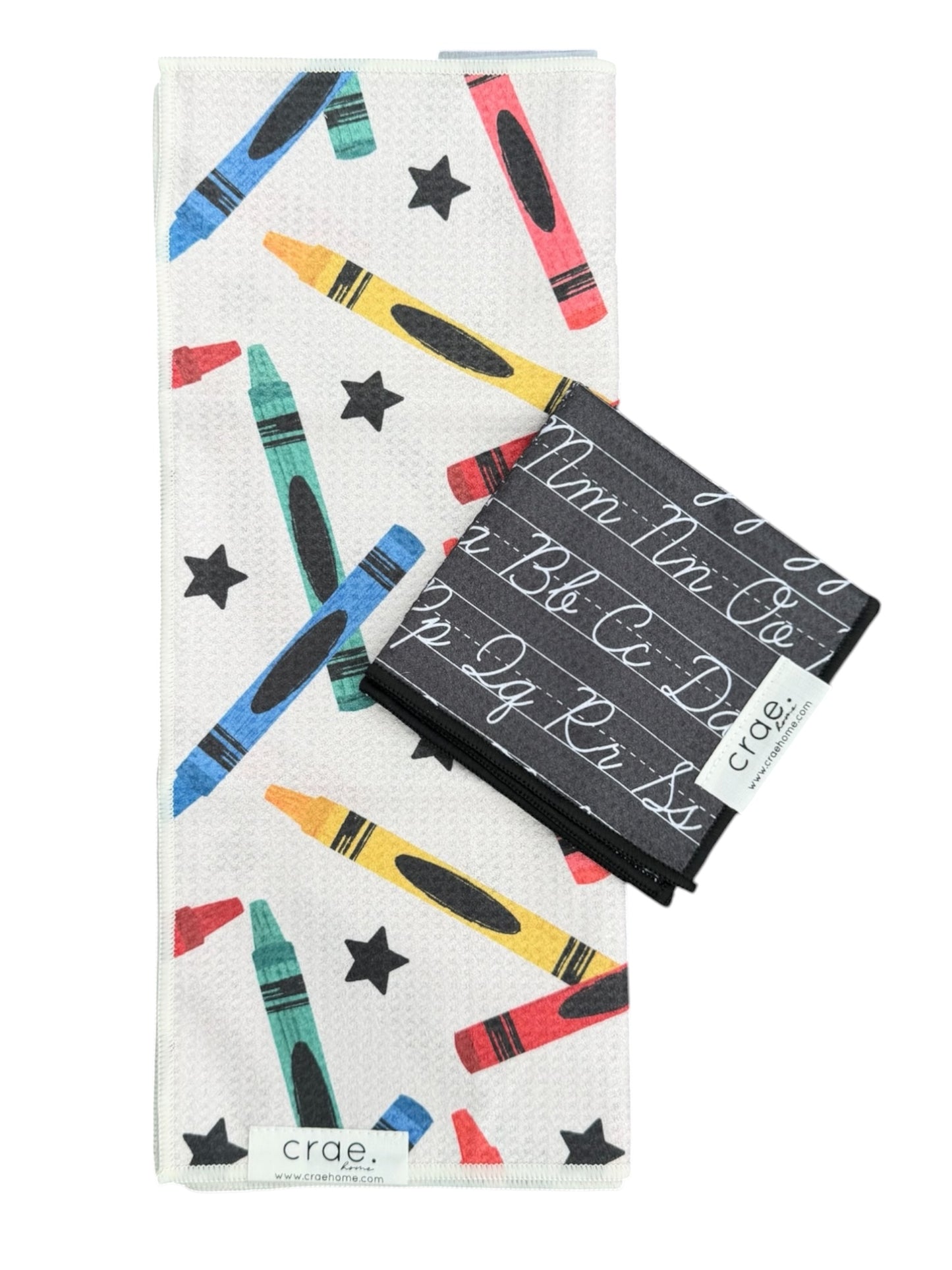 Crayon Confetti/Cursive: Double Sided-Hand Towel Washcloth Set