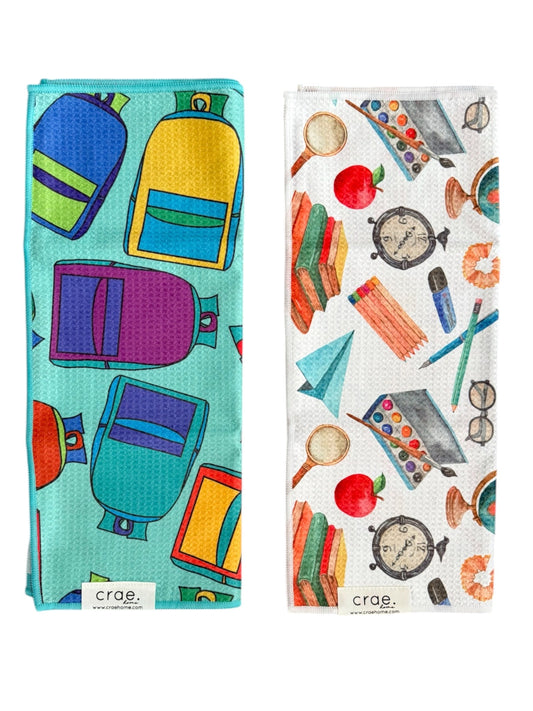 Pack em' Up/School's In Session: 2 Double Sided-Hand Towels