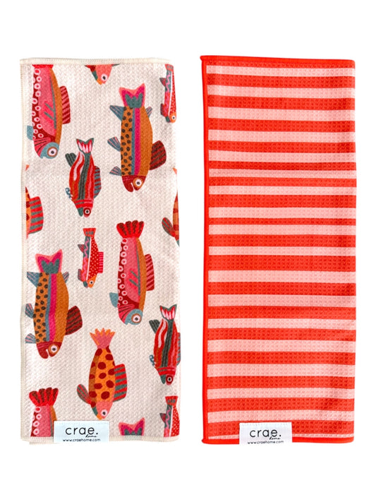 Speckled Fish/Tangy: 2 Double Sided-Hand Towels